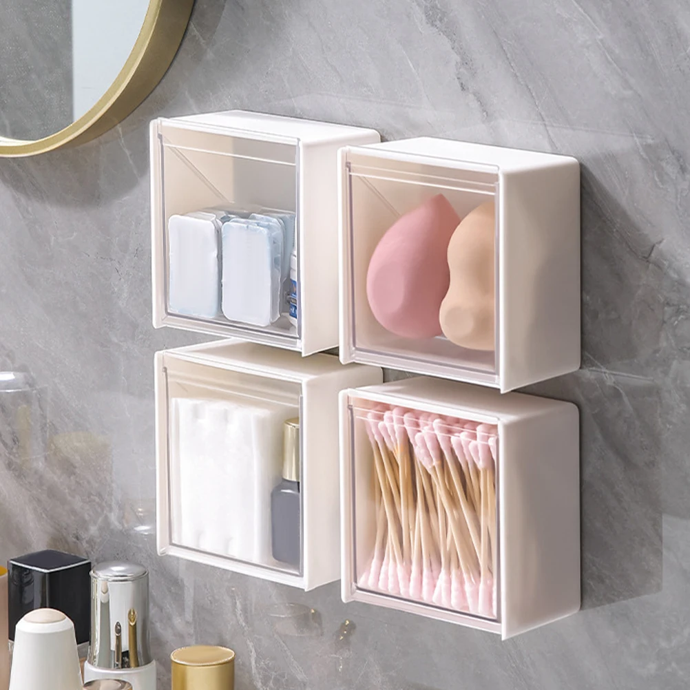 

3pcs Wall Mounted Storage Box White Bathroom Organizer Cotton Pad Holder Swab Dispenser Dustproof Sturdy