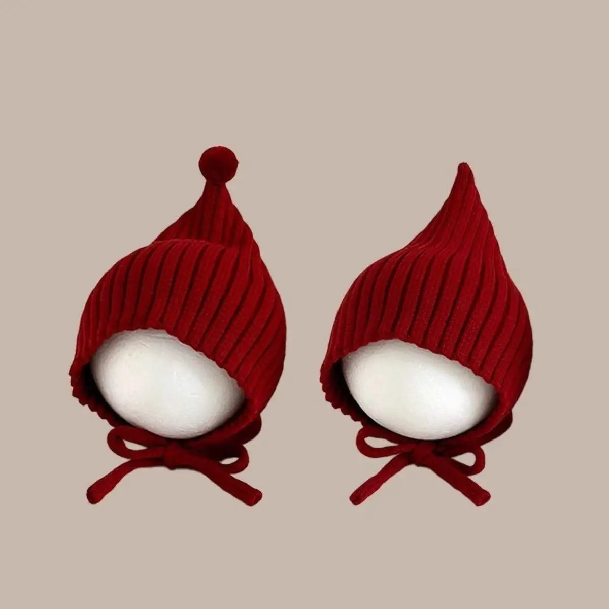 0-24M Baby Beanie Neugeborenen Elf Hut Frühling Herbst Gestrickte Winddicht Warme Earflap Kappe Mit Pom Pom – Detail 2