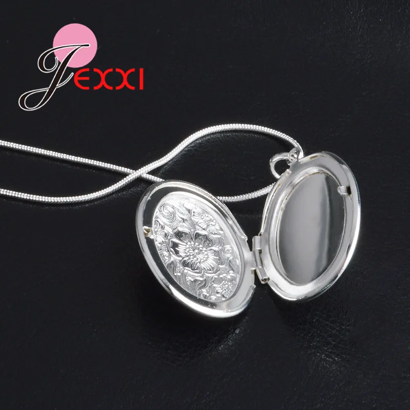 Elegant Retro 925 Sterling Silver Necklace Round Open Locket Pendant Necklaces Photo Women Collar Jewelry