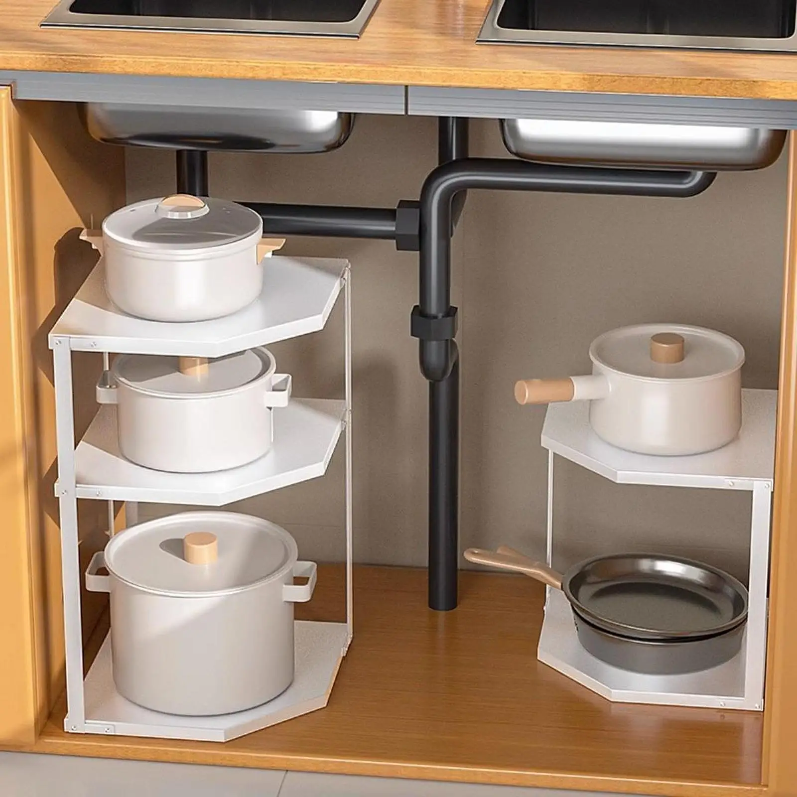 3/2 Tier Cookware Corner Rack Cabinet Organizer Bathroom Counter Storage Organizer for Kitchen Cupboard Enduring Bathroom