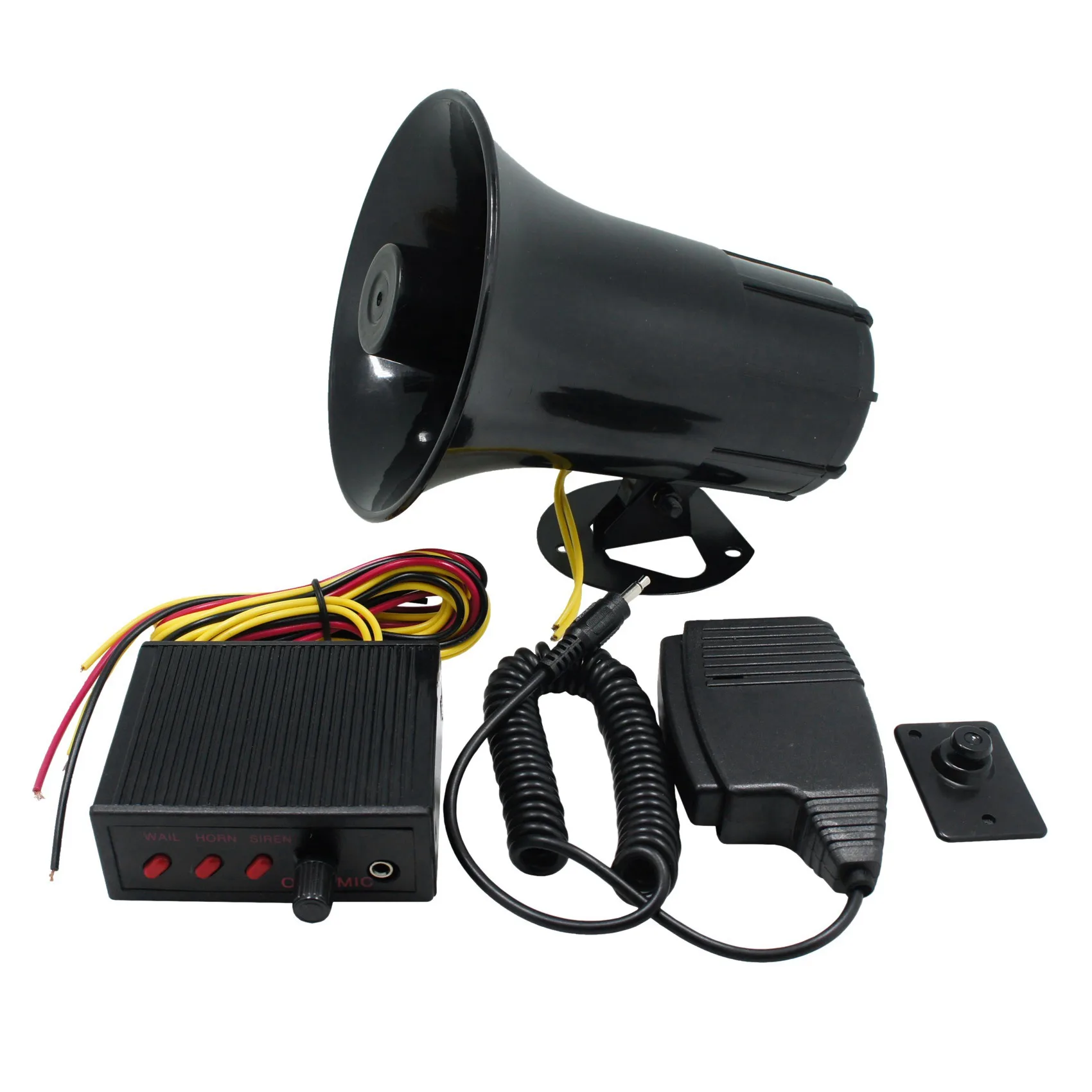 12V Police Siren Speaker 3 Tone Sound Volume Adjustment Vehicle Horn with Mic Loudspeaker Emergency Electronic PA