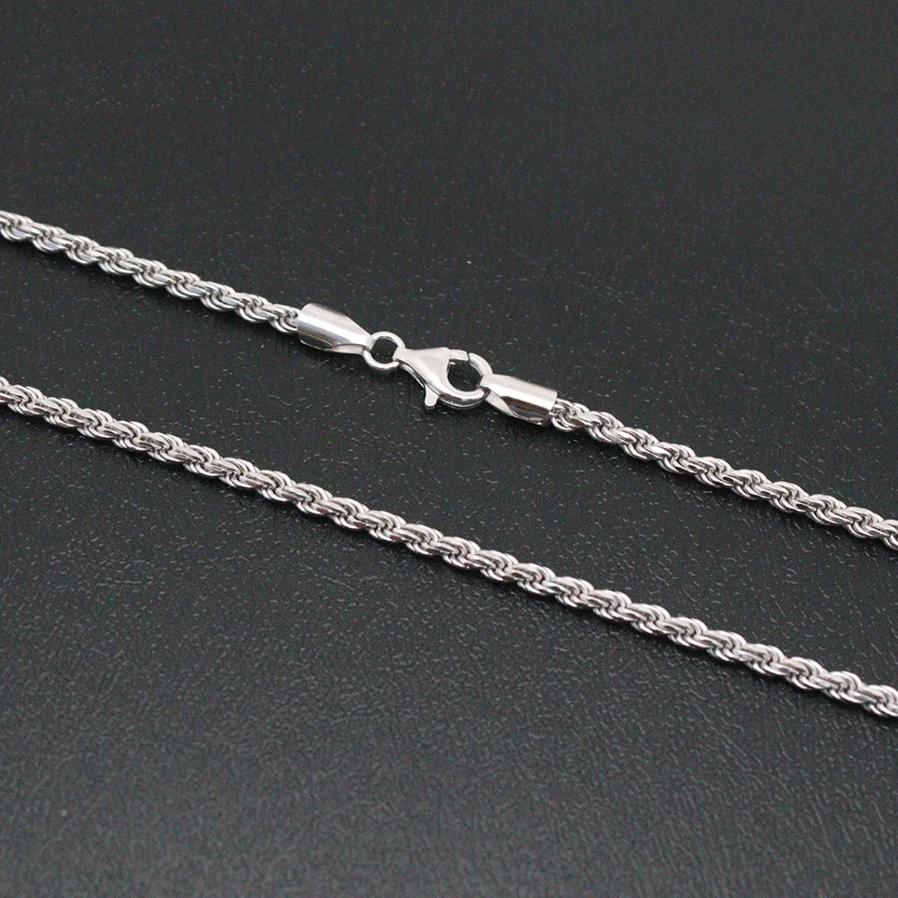 Real S925 Sterling Silver Women Men Necklace 3mmW Twist Rope Chain Lobster Clasp 20inch