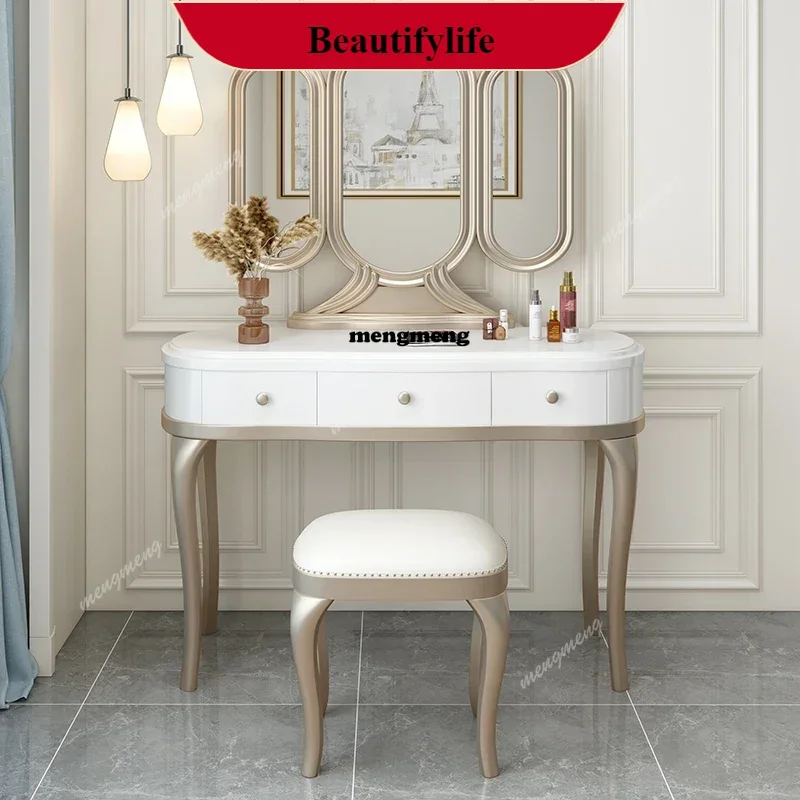

Деревянный роскошный туалетный столик с зеркалом и ящиками, современный уникальный косметический столик для хранения, мебель для спальни