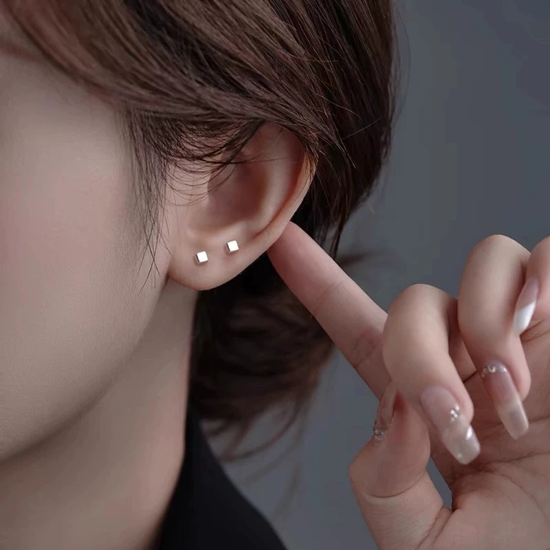 925 Needle Piercing Bone Mini 2.5/3/4MM Square Unisex Stud Earring Ear Hole Care Accessories view 5