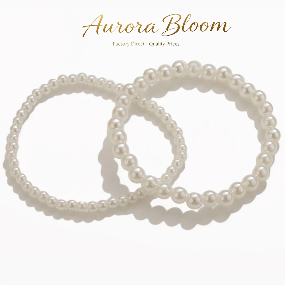 Handmade High Quality Acrylic Faux Pearl Bracelet Minimalist Round Bead Elastic Bangle for Women Men Wedding Party Jewelry Gift