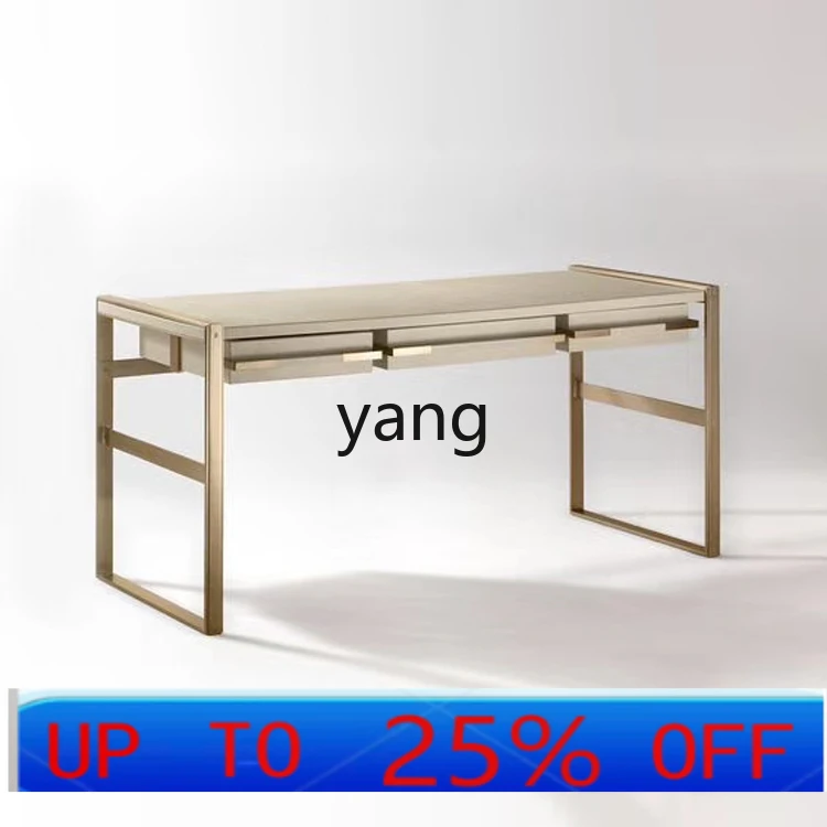 

LH light luxury stainless steel plate computer table champagne gold writing table