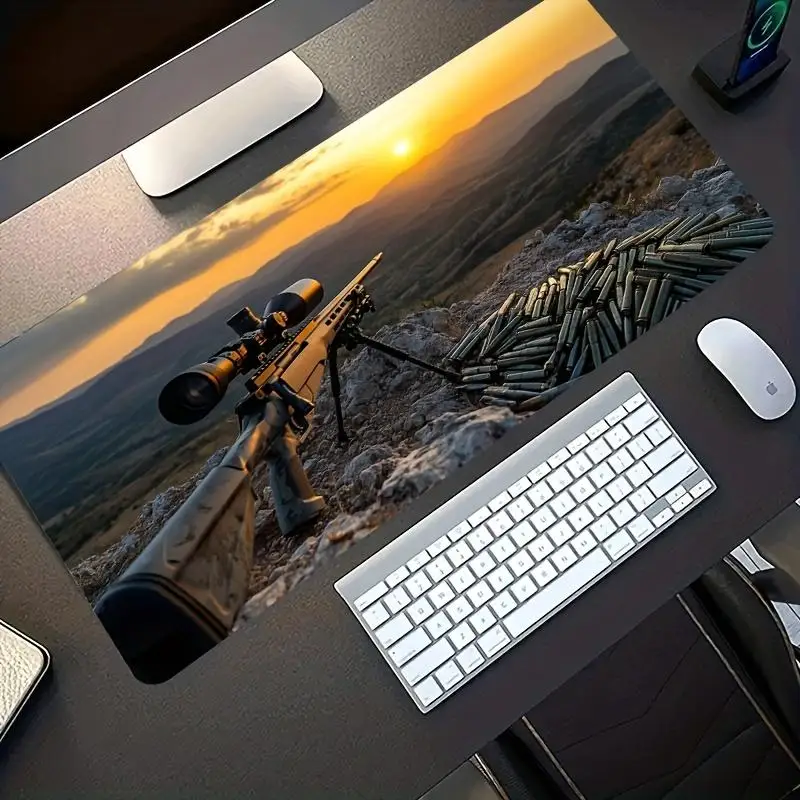 Sniper Rifle Bullets Sunset Extended Gaming Mouse Pad Large Non-Slip Rubber Base Desk Mat for Office Home