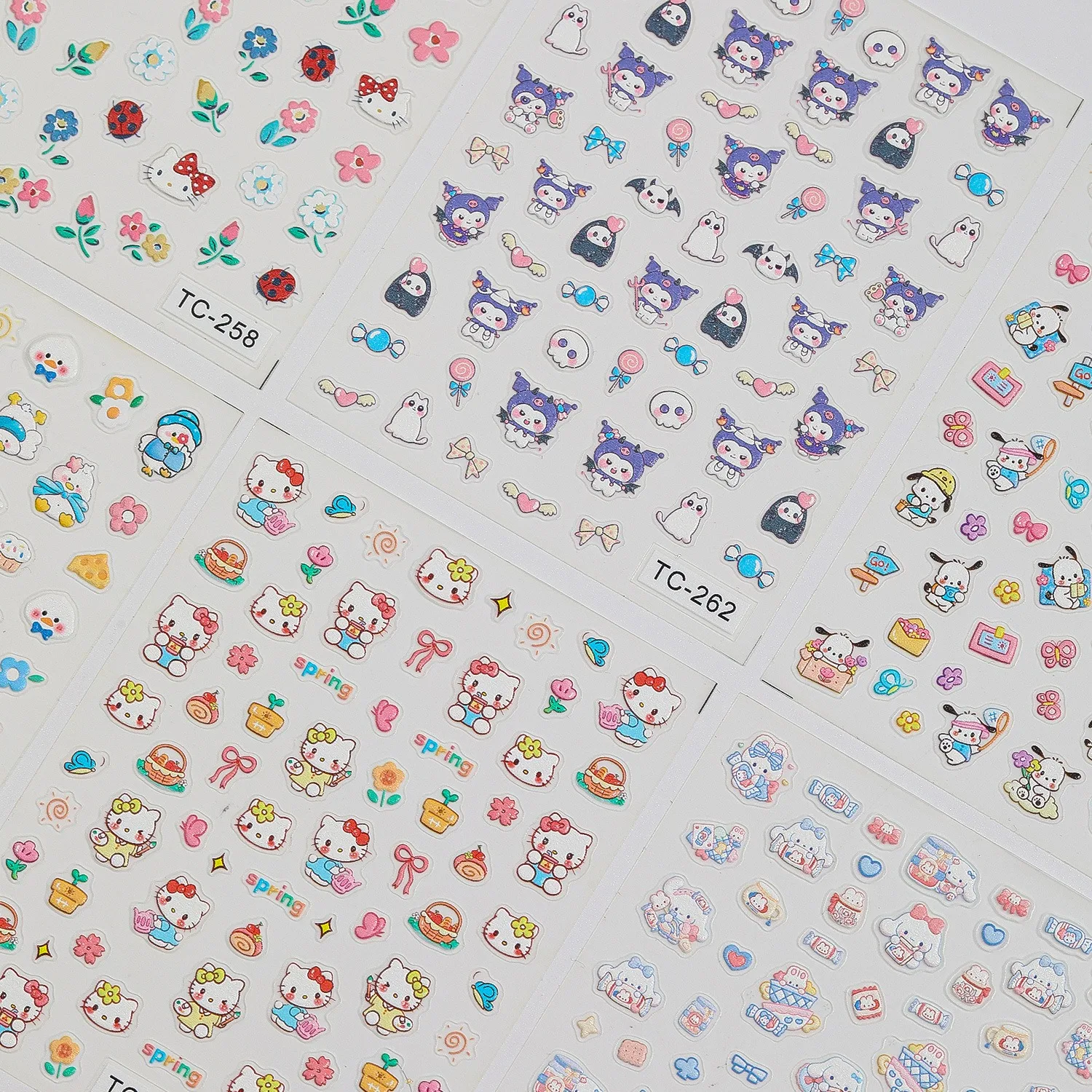 1PCS Playful Kidcore Style Sanrio Nail Stickers Colorful Cartoon Nail Supplies Vibrant Color Quick-Dry Portable Stickers