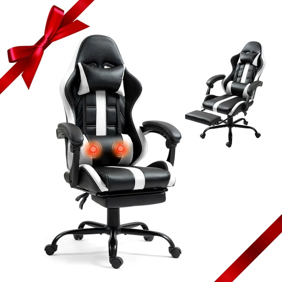 Massage Gaming Chair Video Game Chair with Footrest Ergonomic Computer Chair with Headrest and Massage Lumbar Support Height Ad