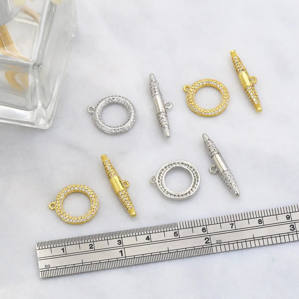 OCESRIO Trendy Small Cricle Toggle Clasp Jewelry Connector Genuine Gold Plated Copper OT Clasps Findings cnta063