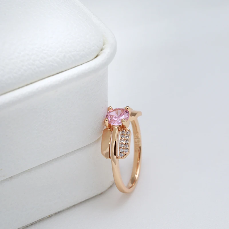 SYOUJYO Pink Cubic Zircon Women\'s Ring Luxury Design Romantic Brass Jewelry Gift For Girl Easy Matching Accessories