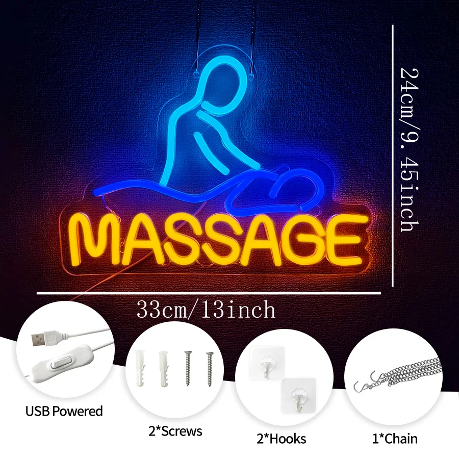 Massage Neon Sign For Wall Decor,Led Neon Light For Massage Parlor,Wellness Center,Spa Shop,Beauty Studio,Store,Party,Home Decor