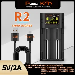 POWERKAN R2 Battery Charger LCD Display Suitable for charging 2 3.7V multi-size Li-ion batteries and 1.2V AA AAA NiMH batteries