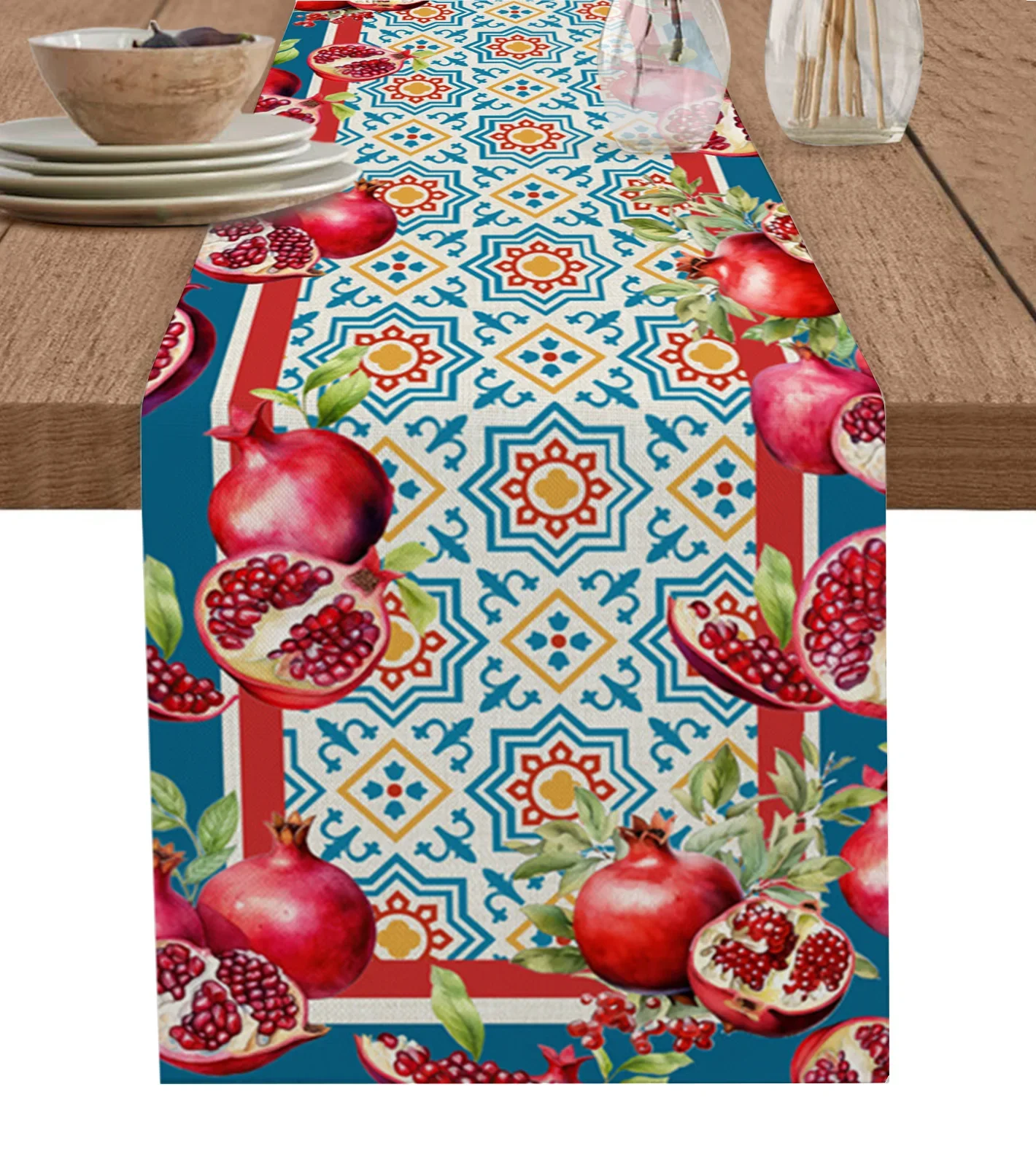 Vintage Pomegranate Persian Turkey Geometric Linen Table Runners Kitchen Table Decoration Dining Table Wedding Party Supplies