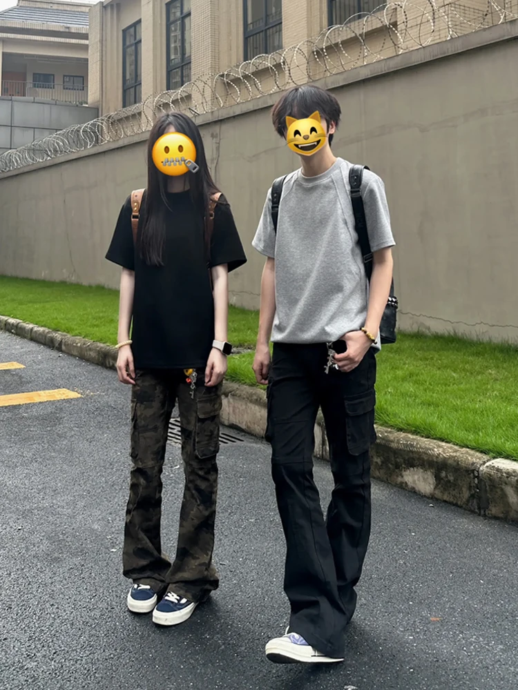 

Мужские летние тонкие модные брюки-карго в американском стиле, прямые, зауженные, камуфляжные, джинсовые, с высокой талией, капри