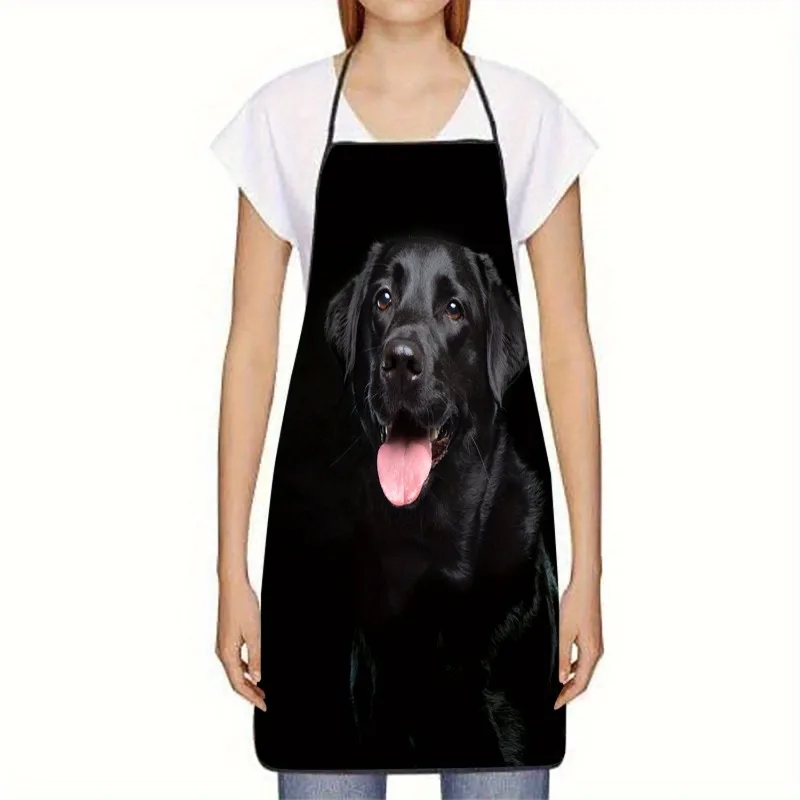 1pc Labrador Dog Pattern Black Apron - Sleeveless Kitchen Baking Apron with Adjustable Neck And Waist Straps, Durable And Easy t