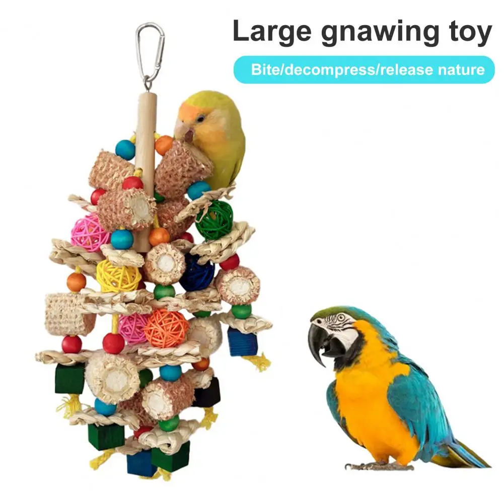 

Natural Bird Toy Colorful Wooden Blocks Vine Balls Natural Corn Cob Parrot Toys for Anxiety Relief Fun Exercise Boredom Relief