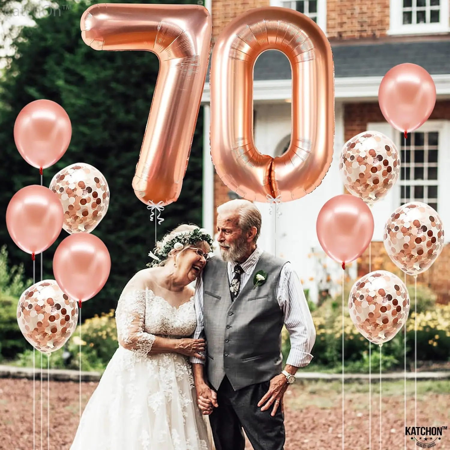 ‌ بالونة من رقائق الذهب الوردي مقاس 40 بوصة رقم 70 مع قصاصات - زينة عيد الميلاد والذكرى السبعينيات - بالونة حفلات كبيرة