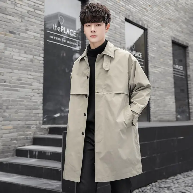 

2023 Spring and Autumn New Men's Classic Fashion Mid-Length Solid Color Windbreaker Men's Casual Slim High Quality Trench Q71