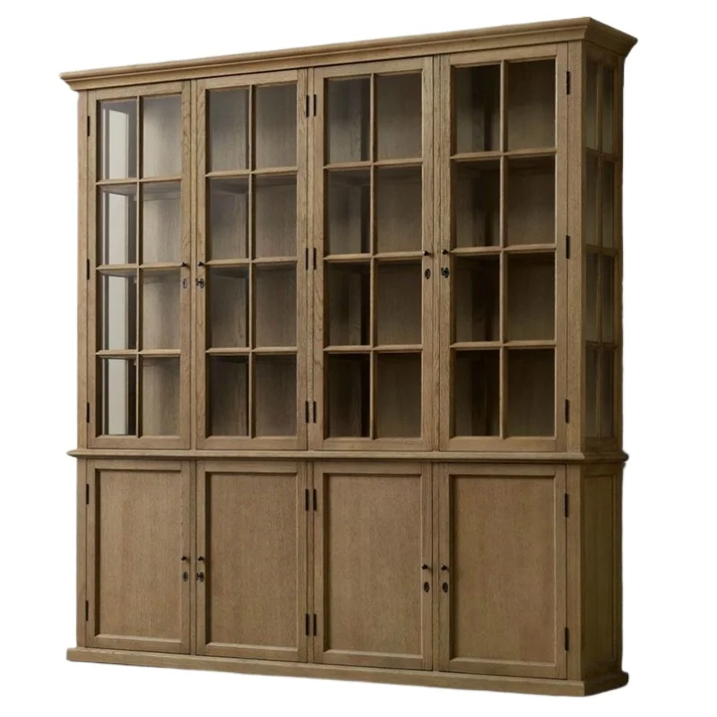 

French French country American solid wood wardrobe four doors solid wood door heaven and earth lock wardrobe all solid wood