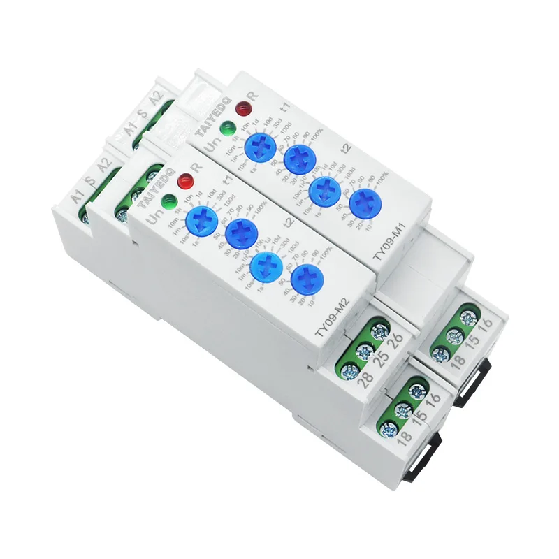 TY09-M1 M2 Cyclic Delay Timer Relay Switch SPDT 220V 16A AC/DC12V-240V 50/60Hz 0.1s-100 Days 2SPDT Din Rail