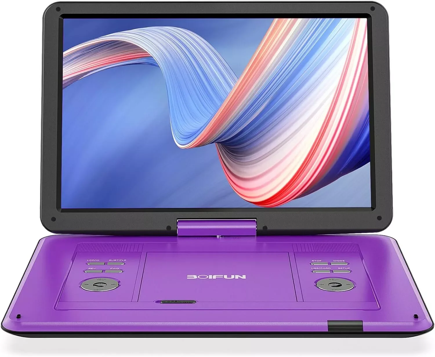 BOIFUN, lettore DVD portatile da 17,5 pollici con schermo HD da 15,6 pollici, batteria ricaricabile, supporto per USB/scheda SD/sincronizzazione TV, compatibile con diversi formati, colore viola.