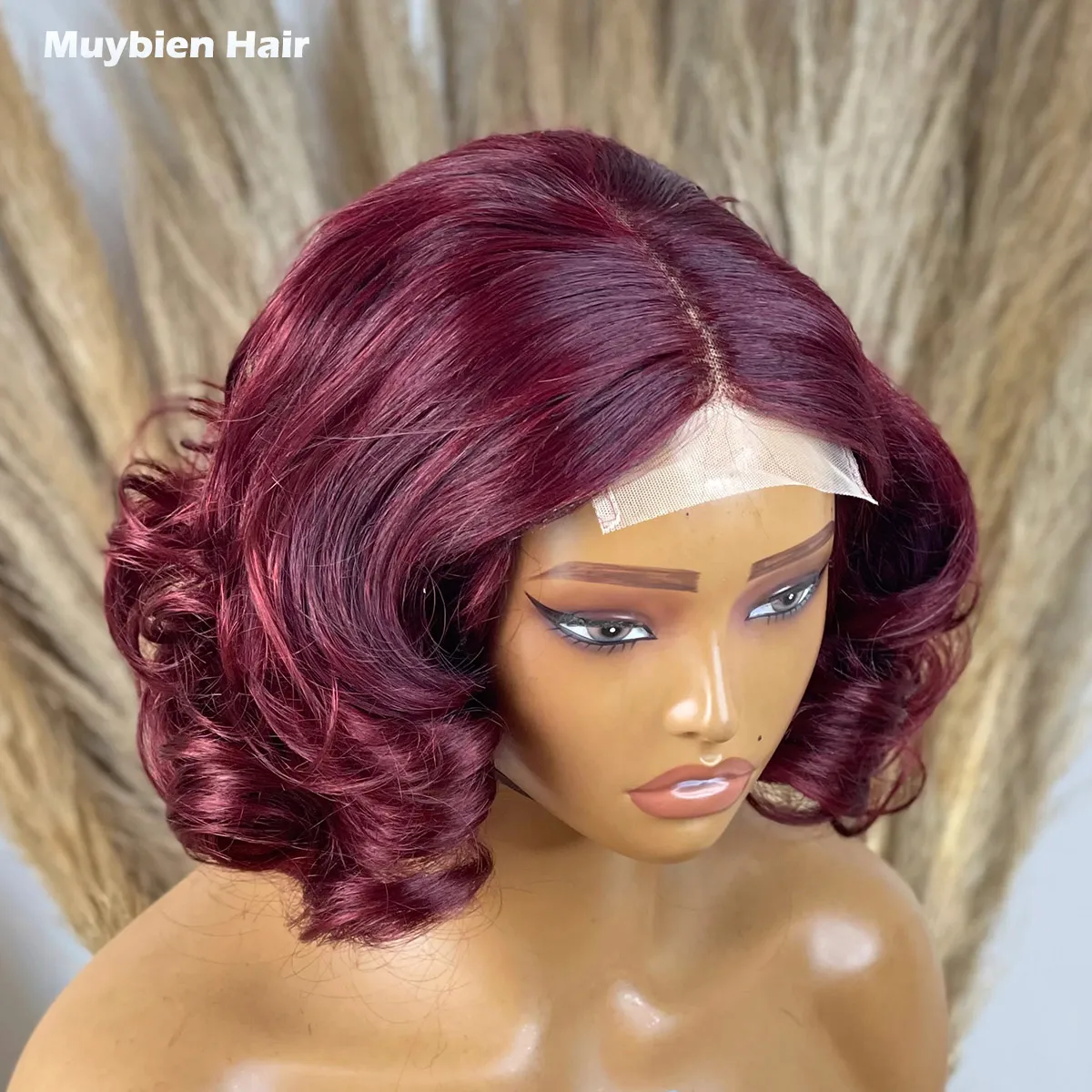 

Парик-боб из натуральных волос 4x4 Layered Wavy Burgundy Bob Super Double Drawn, 13x4 HD Lace Front, с объемными кудрями, цвет 99j Wine Color