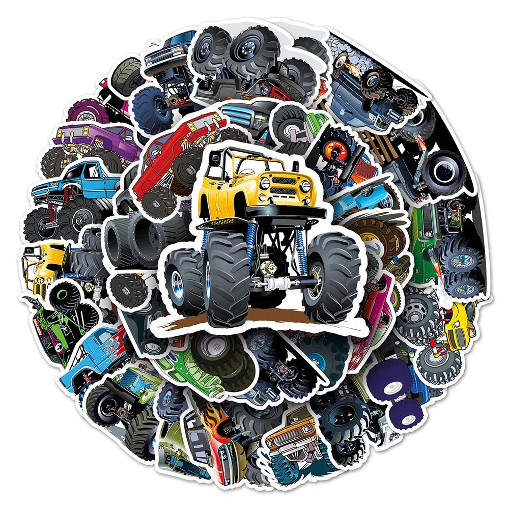 50PCS Monster Truck Sticker Truck Car Sticker Waterproof for Water Bottles Monster Truck Party Favors DIY Graffiti Sticker