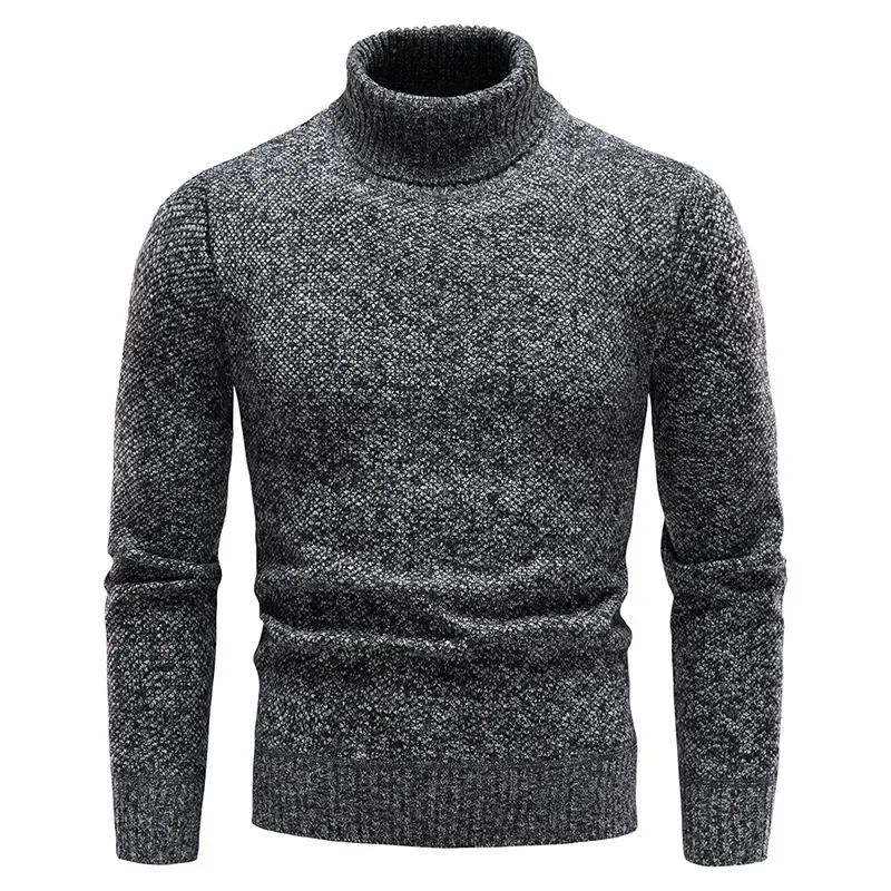 

2023 Autumn and Winter New Men's High Neck Knitted Sweater with Plush and Thickened Pullover for Warm Underlay