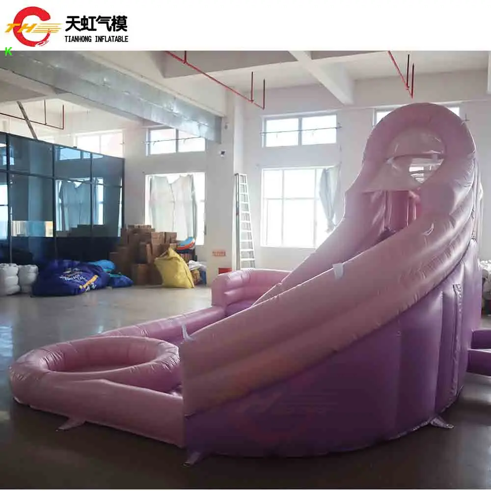 2025 nouveau Design 5x4m violet rose gonflable videur 3 en 1 château gonflable avec toboggan et piscine à balles