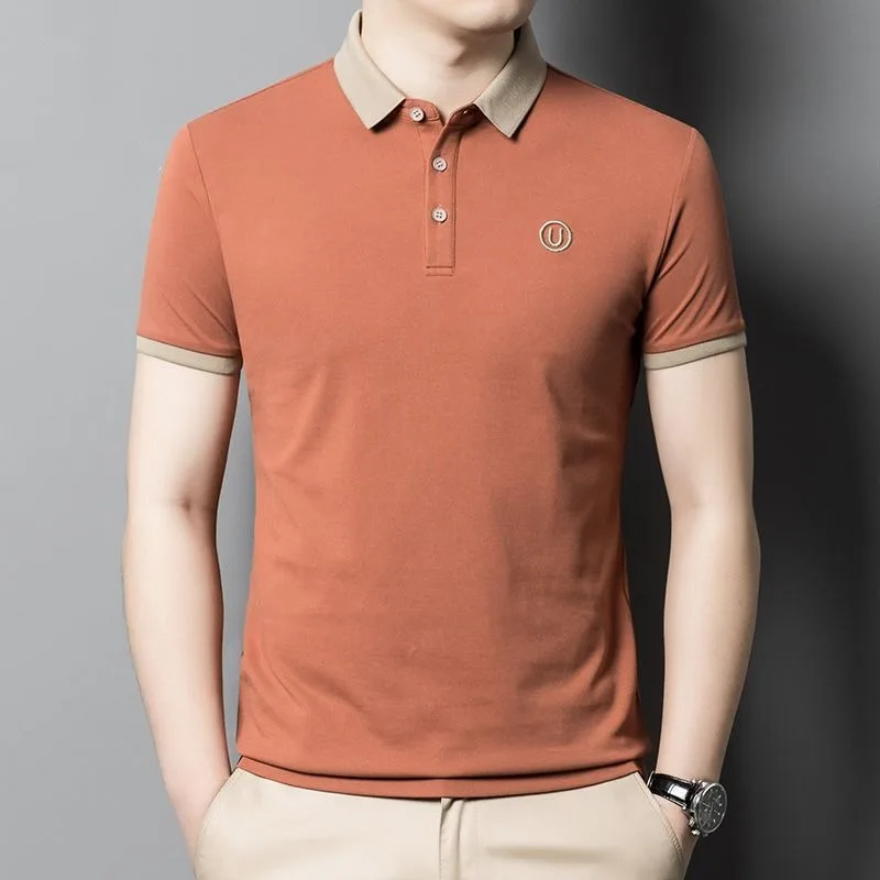 

Luxury Embroidered Polo Shirt Men's T-shirt Short Sleeve 2023 Summer Color Contrast Ice Silk Lapel Slim Fashion Casual Tops