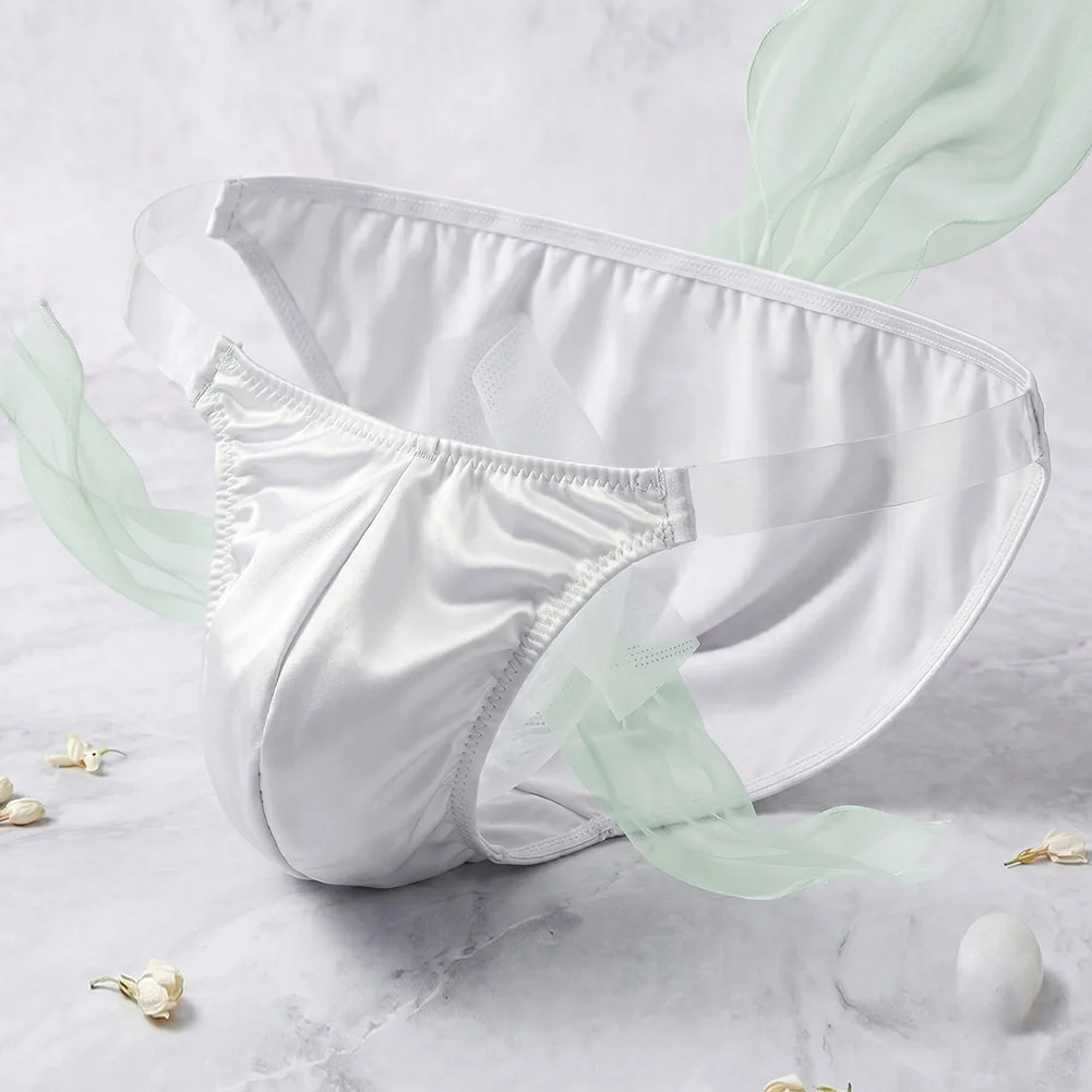 Men Ice Silk Smooth Glossy Briefs High Fork Transparent Belt Underwear Panties Breathable Quick Dry  Stretch Underpants