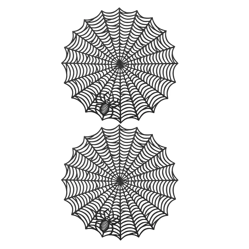 

2pcs Spider Web Placemats Halloween Pvc Black Hollow-Out Table Mats Heat Insulated Washable Dining Decor Spooky Party