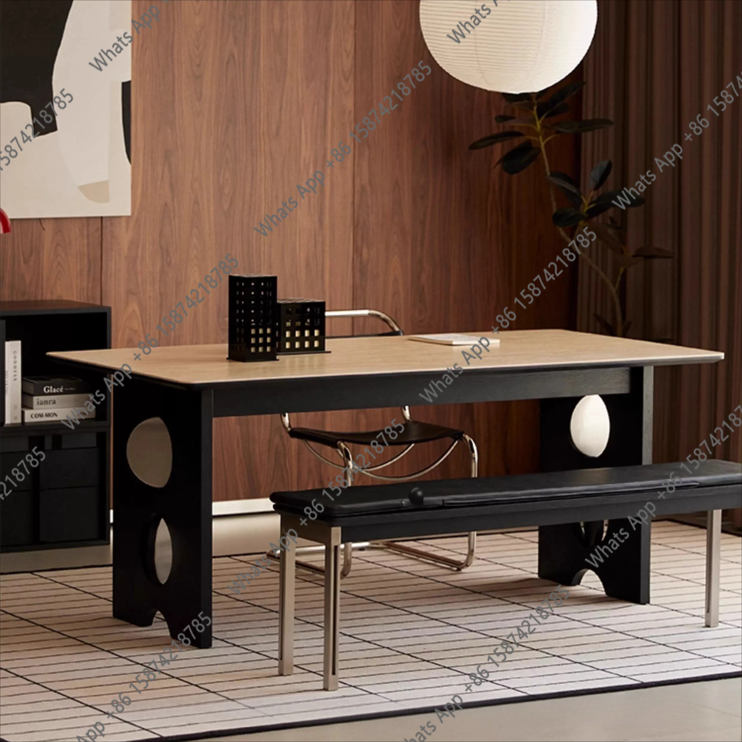 

Slate dining table Modern simple travertine household small rectangular medieval high-end negotiation table