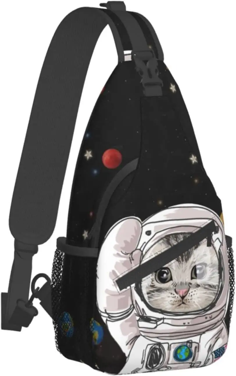 

Cat Astronaut Sling Backpack Travel Chest Bag Casual Crossbody Bag Hiking Casual Sport Climbing Runners Daypack Waterproof