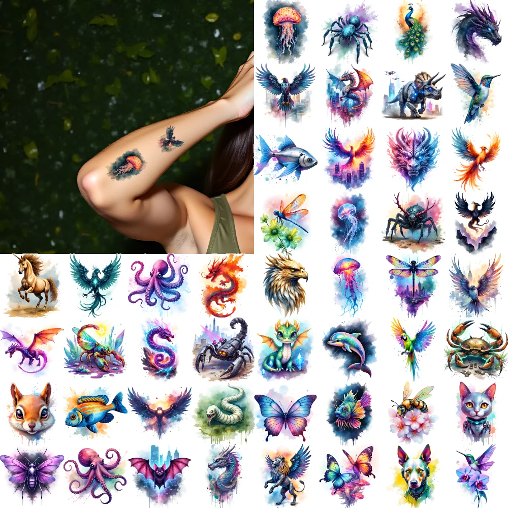 63 szt. Tymczasowe Tatuaże Ośmiornica Wodoodporne Długotrwałe Naklejki na Ciało Koń Skorpion Tymczasowe Tatuaże Naklejki Smok Dla