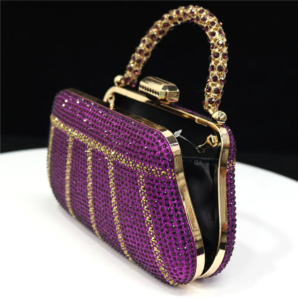 Popular In Nigeria Exquisite Party Bags With Diamond Design Fashion Handle Clutch Rhinestone Embellished Long Chain Shoulder Bag