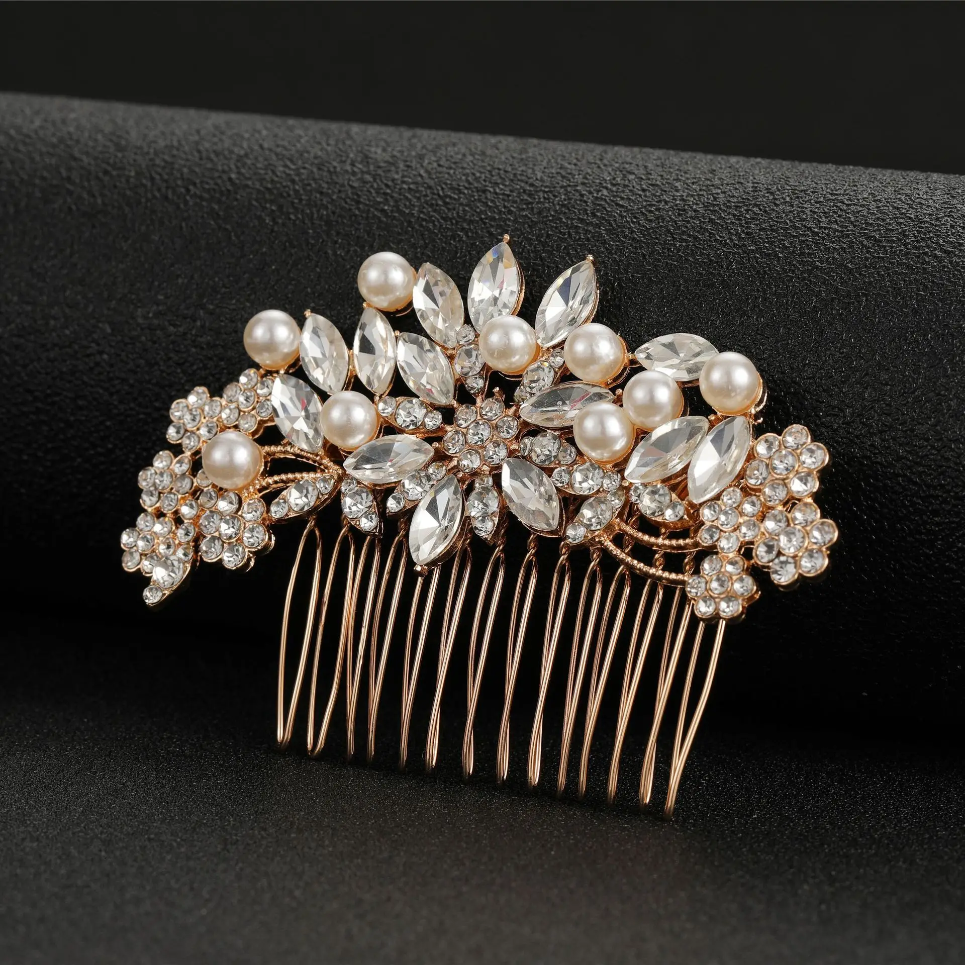 Rhinestone Floral Hair Accessories Simple Rose Hair Comb Insert Comb Alloy Bridal Hair Comb Wedding Dress Hairpin