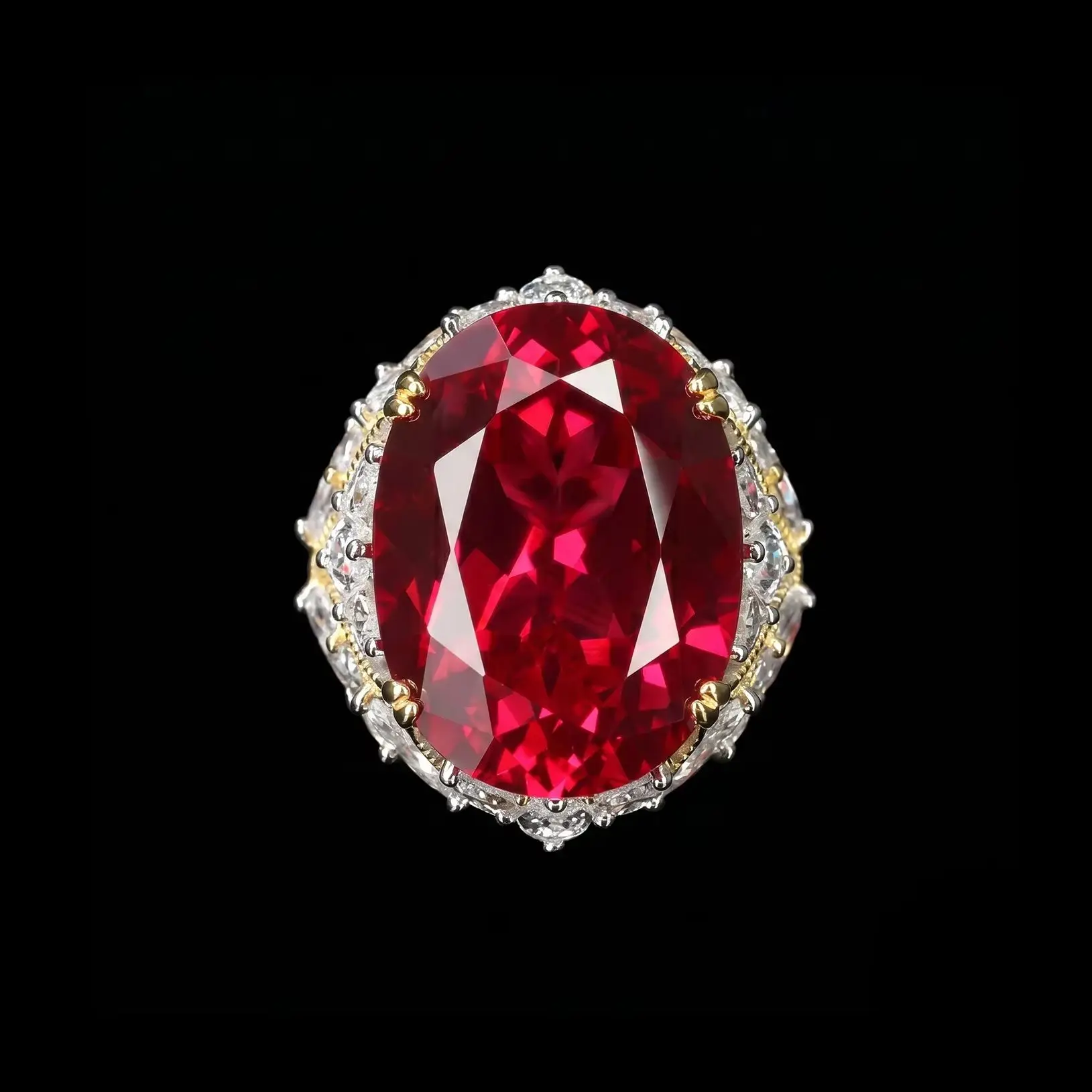 Luxury 14.5ct Lab Grown Ruby Ring Vintage Women's 925 Sterling Silver Statement Cocktail Fine Jewelry Valentines Engagement Gift