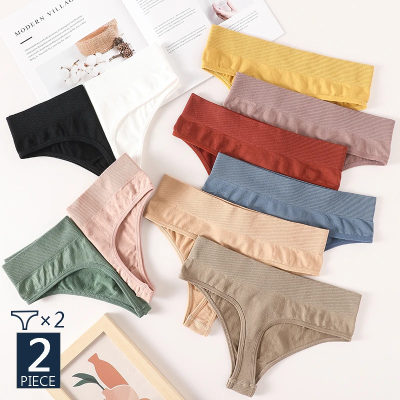 2PCS/Set G-String Seamless Panties Women Thongs Sexy Lingerie Solid Color Femal…