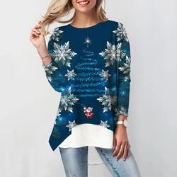 New Breathabl Christmas T-Shirts Fashion O-Neck Long Sleeve Christmas Snowflake Print Tops Autumn Winter Loose Comfort T-Shirts