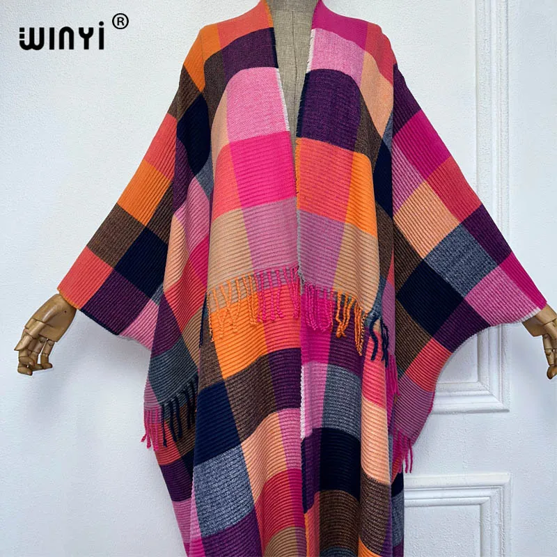 WINYI Retro plaid winter coat Middle East kaftan Pleated dress Africa Cardigan holiday cloak winter abaya women long down coat