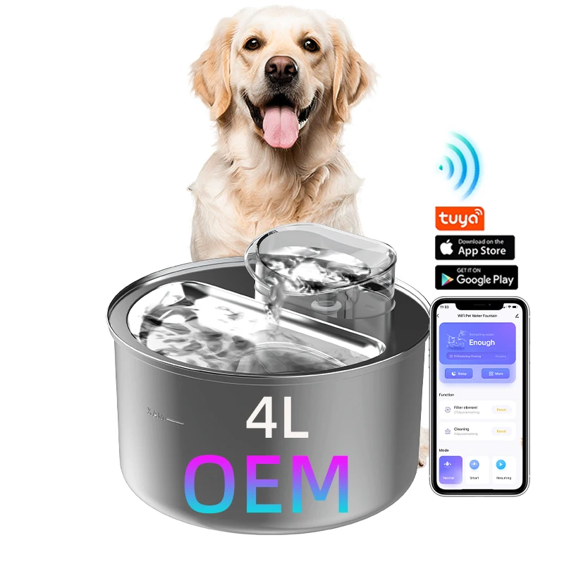 

4L WiFi Stainless Steel Dog Water Fountain Wireless Replaceable Filter Cat Water Dispenser Pet Drinking Water Fountain