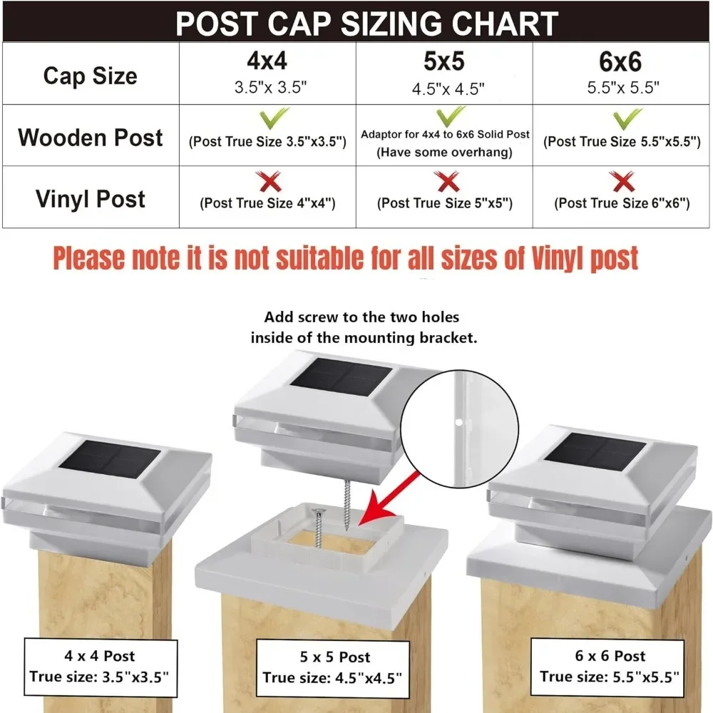 Outdoor Solar Post Lamp, Solar Powered White Shell Caps, LED Lighting, Fit 4x4, 5x5 or 6x6 Wooden Post, 8 Pack Solar Cap Lights