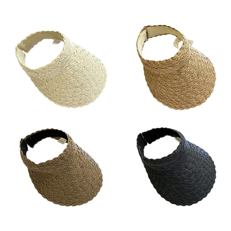 Summer Sun Hat for Adults, Open-Top Shade Cap with Arched Bill, Textured Braid Design Cosplay Accessory for Beach and Daily Y08E