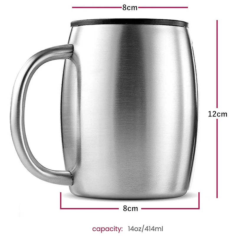 420ml Travel Stainless Steel Beer Mug Double Wall Portable Coffee Cup with Handle Lid Home Thermal Tea Water Cups Drinkware