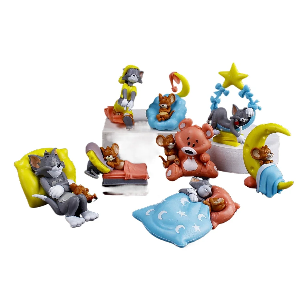 Disney-Figurines Tom et caution endormis pour enfants, collection de statues, modèle mignon, décoration de la maison, meilleur cadeau, drôle, 8 pièces par lot