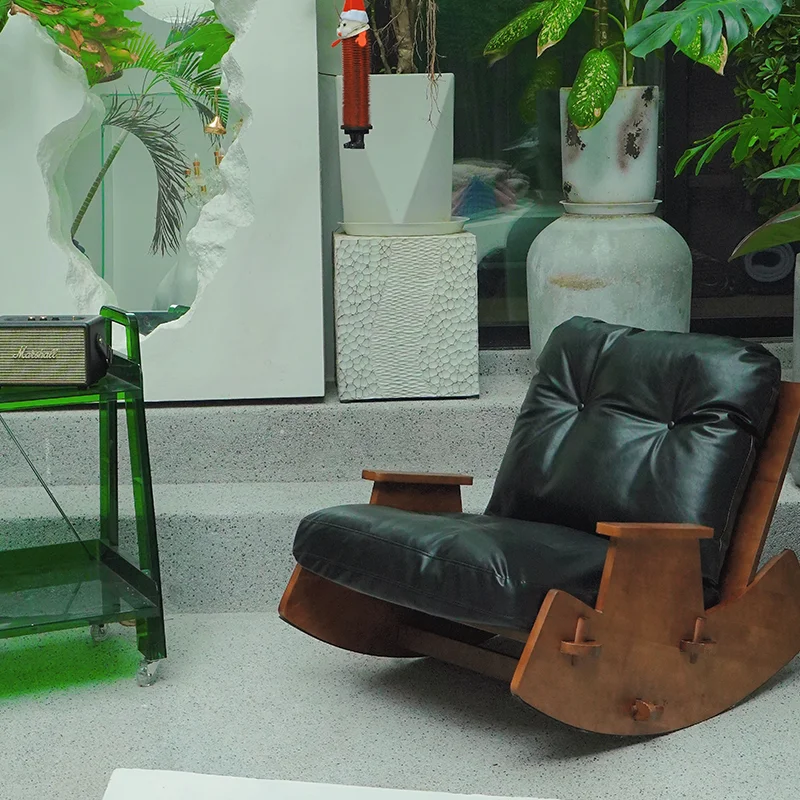 Peninsula rocking chair | Living room lazy sofa balcony home leisure medieval retro with armrests single cream wind