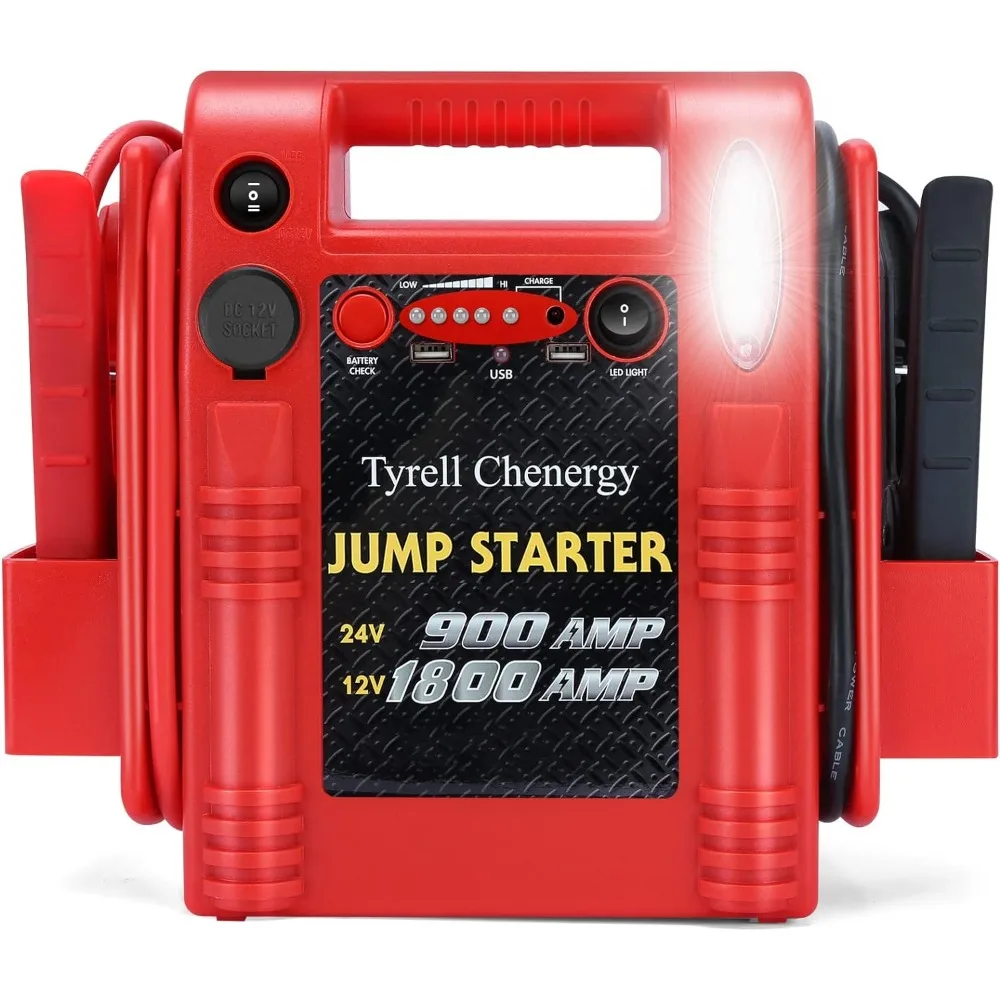 Car Battery Jump Starter - FlyAuto 1800 Amp 12V 24V Heavy Duty Jump Box, Works with Truck Tractor,  with USB/DC Power Unit