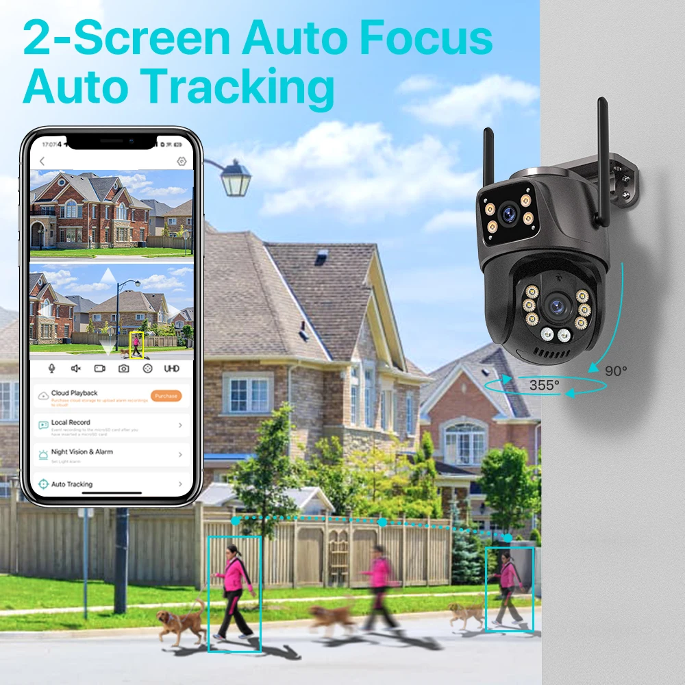 4k 8mp Wifi Ptz Camera Outdoor 6mp Dual Lens Dual Screen Ai Auto Tracking Ip Camera Cctv Audio Video Surveillance P2p Icsee